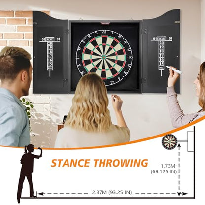 Bristle Dart Board Set, Professional Dart Board 18" with 6pcs 18g Darts Outdoor Dartboard Set, Compressed Sisal Metal Wire Board with Rotating Number Ring
