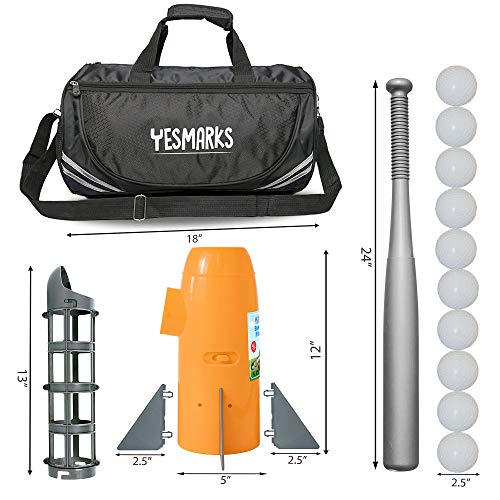 YESMARKS Kids Auto Baseball Pitching Machine Outdoor Toy Set - Training Equipment & Batting Practice Toys for Youth, Includes 10 Baseballs, Baseball Bat and Sports Bag | Includes 10 PP Baseballs, Baseball Bat, Sports Bag, Outdoor Sports Backyard Game Toy