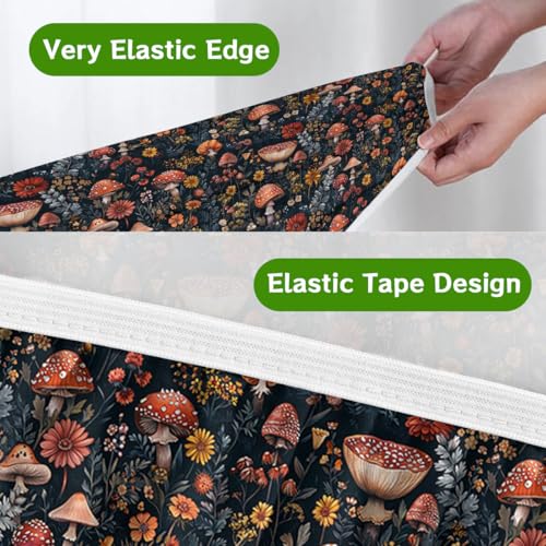Mushroom Picnic Table Cover with Bench Covers and Carrying Bag, Forest Floral Plant Retro Rectangle Table Cover, Outdoor Patio Camping Essentials 6FT 4PCS, Camping Fitted Tablecloth