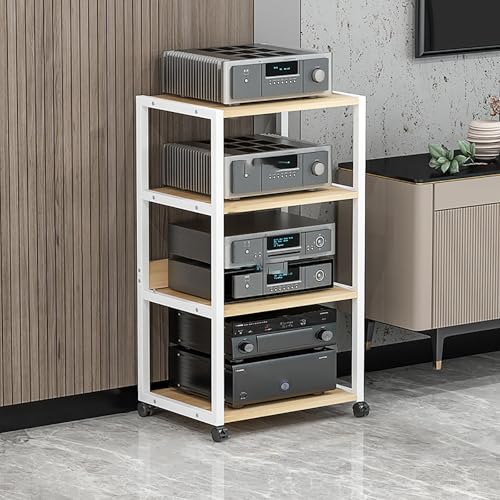 Corner Display Cabinet with Wheels, Media Stand & Audio Rack for Game Consoles, Stereo Storage, AV Tower, Modern Black Design(Wood Color,50.1x40x100cm)