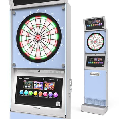 EDmini Electronic Digital Standing Coin Operated Commercial Soft Tip Dartboard Machine with Touch Screen, Party Games, Slim, for Bars, Clubs, Home (Up to 8 Players) - style: Blue