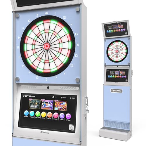EDmini Electronic Digital Standing Coin Operated Commercial Soft Tip Dartboard Machine with Touch Screen, Party Games, Slim, for Bars, Clubs, Home (Up to 8 Players) - style: Blue
