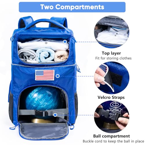 Bowling Ball Backpack with Cup Stand & Polisher Bag, Single Ball Bowling Bag with Separate Shoe Compartment