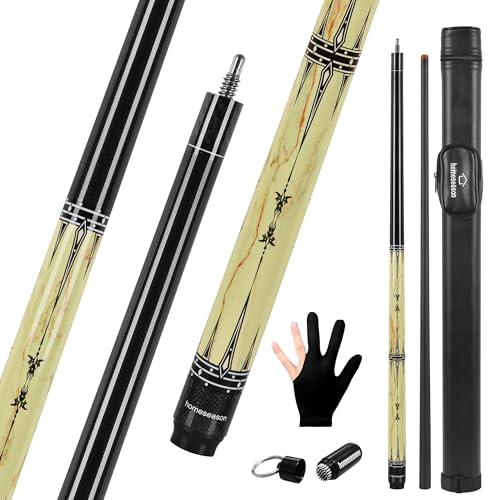 HomeSeason Glass Fibre Pool Cue Stick 58" Billiard Cue Sticks Professional Low Deflection Pool Sticks - color: B with bag