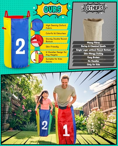 Eocolz Outdoor Carnival Games, Potato Sack Bags for Kids Adults, Egg Spoon Relay Race, 3 Legged Race Bands, Catch Tail Games, Birthday Party, Field Day Family Day Yard Lawn Easter Fall Festival Games