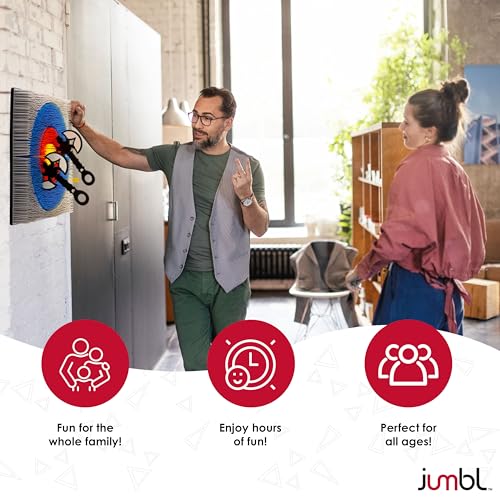 Jumbl Wall-Mounted Axe Throwing Game Set with Bristle Target and 3 Foam Axes, Indoor Safe Play for Adults, Teens, and Kids, Game Room Wall Decor for Basements, Man Caves, Bars, and Family Game Nights
