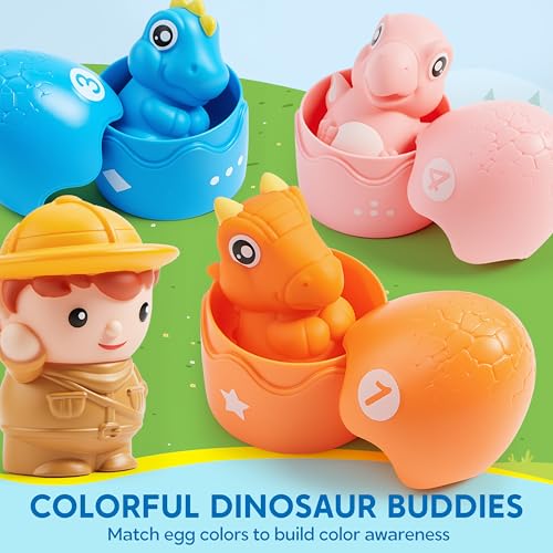 Play-Act Learning Toy for Toddlers 1 2 3 Years Old, Counting, Matching & Sorting Montessori Learning Dinosaur Train Including 9 Dinosaurs, Birthday Gift for Baby Boys Girls - style: Dinosaur Number Train