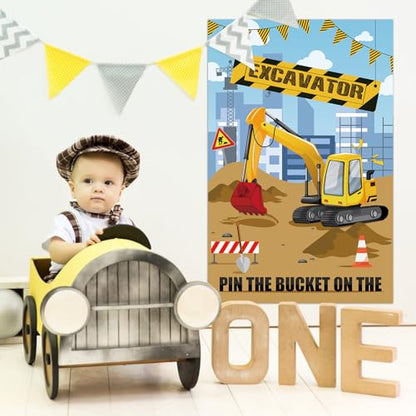 Hooqict Pin The Bucket on The Excavator Construction Party Games for Kids Birthday Pin the Games Construction Party Decorations Supplies, Large Excavator Poster with 32 Stickers - style: Excavator