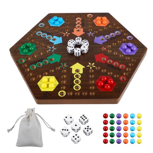 Wahoo Marble Board Game 4 and 6 Players 2 Sided Painted Thicken Wood Board Game for Family Friends Party - color: Flame, style: 15 Inch
