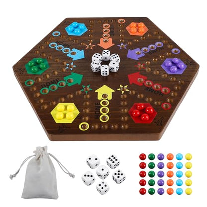Wahoo Marble Board Game 4 and 6 Players 2 Sided Painted Thicken Wood Board Game for Family Friends Party - color: Flame, style: 15 Inch