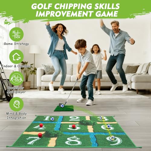 Lerine Golf Chipping Game Tic Tac Toe, Sticky Golf Game with 2 Adjustable Clubs, 32 Balls, Golf Games for Kids and Adults, Backyard Family Sport Game for Indoor & Outdoor