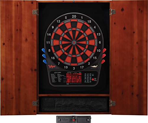 Viper Metropolitan Solid Wood Cabinet & Electronic Dartboard Play-Ready Bundle - color: Cinnamon, style: Elite Set