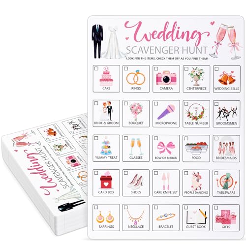 Hoolerry 30 Pcs Scavenger Hunt for Kids Road Trip Game Car Spring Summer Wedding Scavenger Hunt Cards Travel Activities Camping Games Outdoor Indoor Seek Activity for Kids Adults (Wedding) - style: Wedding