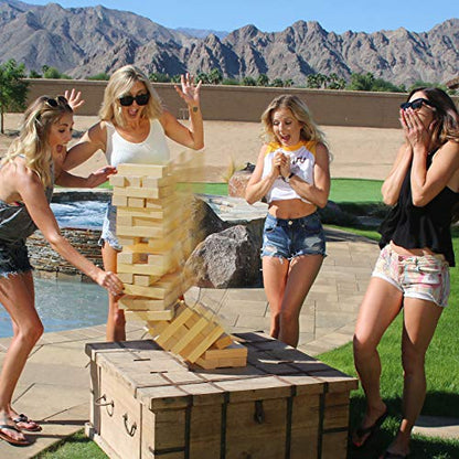 GoSports Giant Wooden Stacking Game - Stacks Up to 5 ft - Choose Brown Wood Stain, Gray, Natural, Stars & Stripes, or Tropical Hardwood - Toppling Tower - color: Natural
