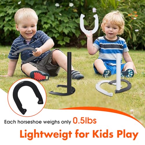 Horseshoes Outside Game for Children, Steel Horse Shoes Game Kit Outdoor Games for Kids Teens Family Portable for Backyard Yard Lawn Camping Beach Party