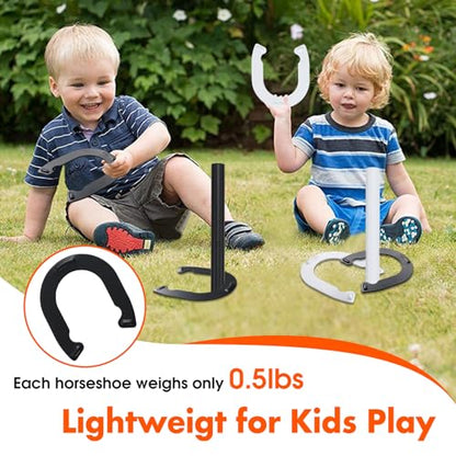 Horseshoes Outside Game for Children, Steel Horse Shoes Game Kit Outdoor Games for Kids Teens Family Portable for Backyard Yard Lawn Camping Beach Party
