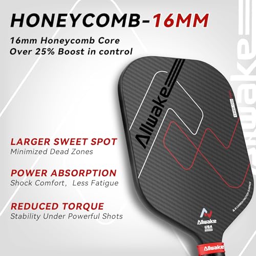 Pickleball Paddles, 3K Raw Carbon Fiber Pickleball Paddle, Thermoformed Pickle Ball Rackets for Power & Spin, 16mm Polypropylene Honeycomb Core, Textured Carbon Grit Surface