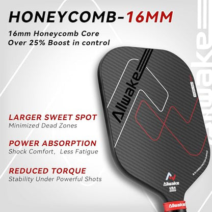 Pickleball Paddles, 3K Raw Carbon Fiber Pickleball Paddle, Thermoformed Pickle Ball Rackets for Power & Spin, 16mm Polypropylene Honeycomb Core, Textured Carbon Grit Surface