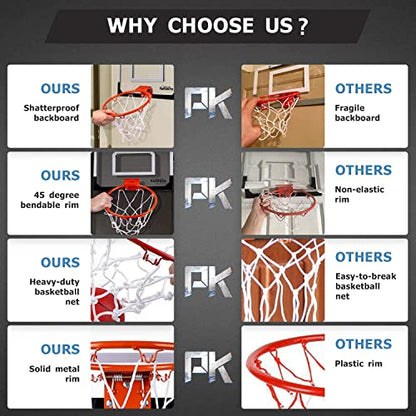 Mini Basketball Hoop Over The Door - Wall Mounted Basketball Hoop Set with Complete Accessories - Basketball Toys Gifts for 6 7 8 9 10 11 12 Year Old Boys