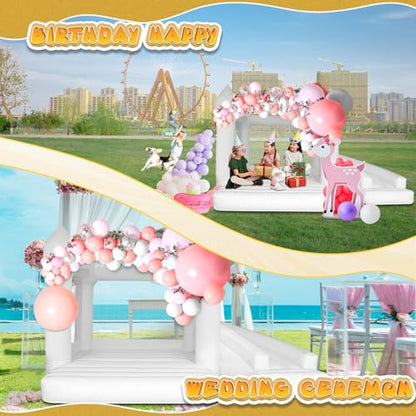 AKSPORT White Bounce House Inflatable Jumping Castle with Slide & Air Blower for Kids, Wedding & Birthday Parties, 17 * 11 * 10FT - style: 17x11x10ft-white
