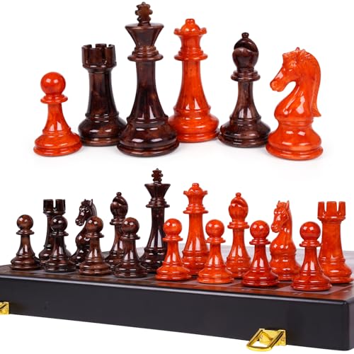 17 Inch Super Large Chess Set, Weighted Acrylic Chess Pieces with Zinc Alloy Core, 4.2” King Luxury Staunton Chess Set, Professional Tournament Folding Chess Board for Home, Club & Display