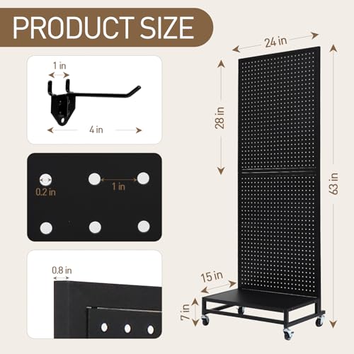 Eastern Tree Metal Pegboard Display Stand 2'x 5'with Base Plate, Pegboard Panels Display with Wheels, Peg Board Display Rack, Standing Pegboard Display with 30 Hooks - Black - color: Black