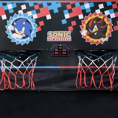 Voyager Sonic The Hedgehog Electronic Double Shot Arcade Game, Indoor Basketball with 4 Balls, LED Scoreboard & Folding Frame, Kids Arcade Game for Home & Playroom