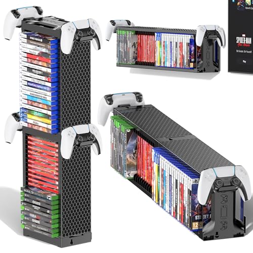 Video Game Disc Rack Tower Storage Holder Stand Universal for PS5/PS4/XBOX One/Series/NS Game, Game Organizer Shelf Display Stand for Wall Mount/Desk/Floor with Controller Holder Sega Genesis Consoles - size: 2-Tier