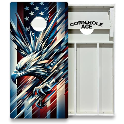 CornholeAce American Flag Series All Weather Pro Cornhole Board Set - Waterproof 4x2 Regulation Size, Made in USA, Triple Wide Legs, 3/4" PVC, Tournament Boards, Rainproof Outdoor Set (2 Boards) - color: Patriotic Eagle