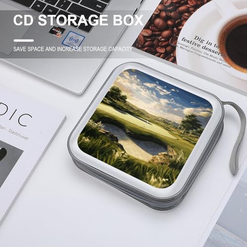 Golf Course CD Case 40 Capacity Hard Plastic DVD Case Portable Zipper CD Cases Holder Large Storage Disc Wallet Bag DVD Disc Cases Storage Binder Home Travel