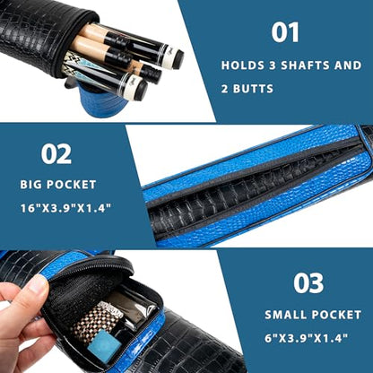 Billmart Pool Cue Case, 2 X 3 Hard Pool Cue Stick Carrying Case, Billiard Stick Accessories - color: Blue