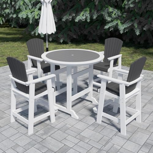Outdoor Tall Adirondack Chairs Set of 2, Patio Bar Stool Chair with High Back, Widened Arms, All-Weather Balcony Chair for Backyard, Garden, Yard (White & Grey) - color: Tall Adirondack Chair Set of 2