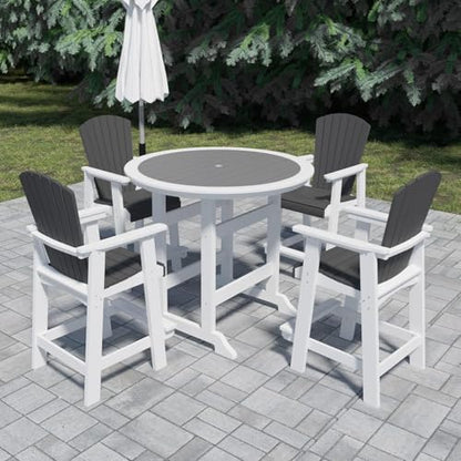 Outdoor Tall Adirondack Chairs Set of 2, Patio Bar Stool Chair with High Back, Widened Arms, All-Weather Balcony Chair for Backyard, Garden, Yard (White & Grey) - color: Tall Adirondack Chair Set of 2