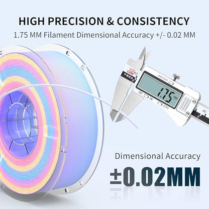 RAMBERY Matte Rainbow 3D Printer Filament Matte PLA Filament Multi-Color Change 3D Printing Filament, 1.75mm 1kg(2.2lb), Lollipop Blue Purple Pink Yellow Green - color: B-matte Rainbow Lollipop, size: 1kg