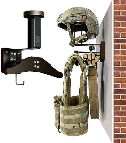 ONETIGRIS Tactical Gear Wall Mount, Motorcycle Helmet Holder Wall Mount Stand, Plate Carrier Rack Jacket Hanger Display Organizer for Police Football Cycling Suit - color: Walnut
