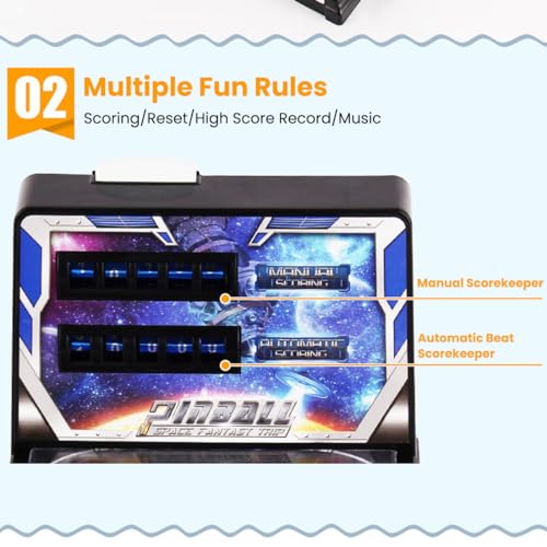 Mini Pinball Machine - Tabletop Pinball Game for Adults, Home Arcade with Light, Desktop Ball Shooting Toy - Pinball Gifts (Battery Version)
