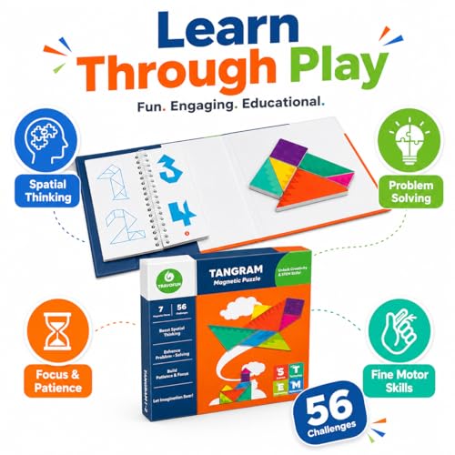 Travel Games Tangrams, Magnetic Travel Games for Road Trips Kids Board Game Educational Toys Kids Game for 3+ - color: Tangrams