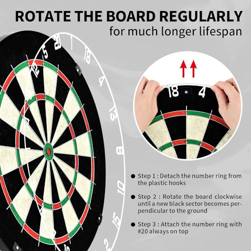Dartboard with Staple-Free Bullseye Easily Recognizable Numbers 18g Steel Tip Darts Set 12 Steel Tip Darts 18g Mounting Kits Include - style: DB - N