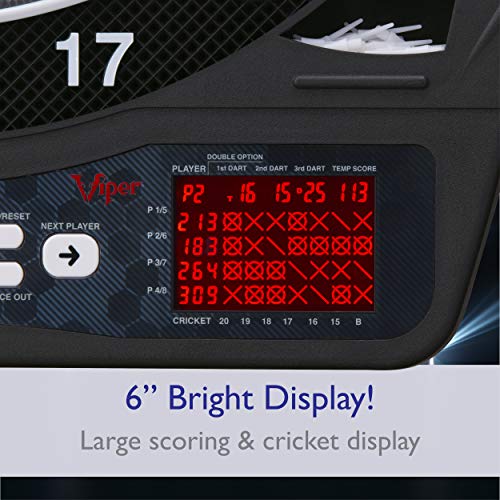Viper Ion Illuminated Electronic Dartboard, 15.5 in Regulation Target, LED Segments, 48 Games, 8 Players, 6 Darts Included