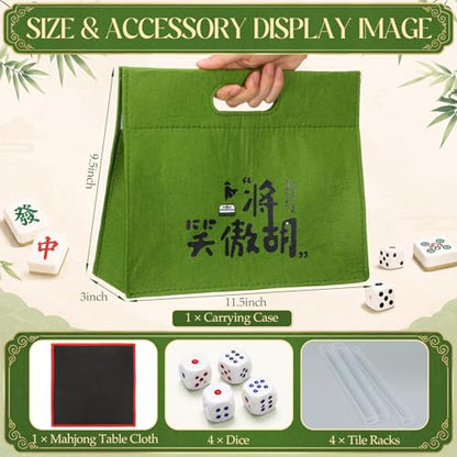 Professional Traditional Chinese Mahjong Set, 30 mm 146 Sturdy Plastic Tiles with Dice, Wind Indicator & Green Felt Case for Authentic Hong Kong Mahjong Gameplay