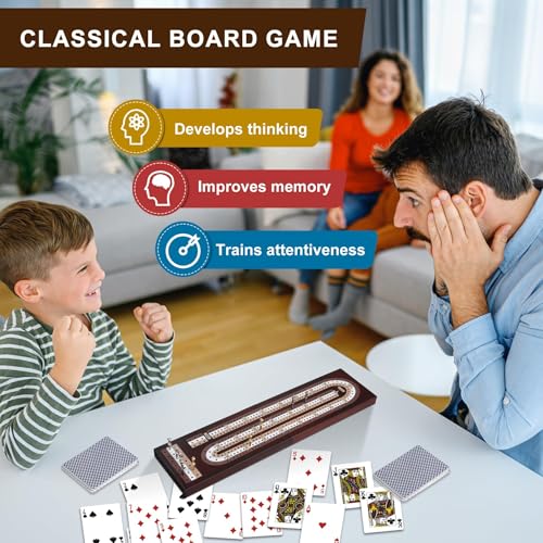 Cribbage Board Game Set, Premium Wooden Board with Magnetic Lock and Built-in Storage, Deck of Cards & 9 Metal Pegs, Fun 2–3 Player Travel Game for Adults and Family - size: Foldable