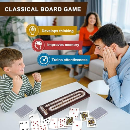 Cribbage Board Game Set, Premium Wooden Board with Magnetic Lock and Built-in Storage, Deck of Cards & 9 Metal Pegs, Fun 2–3 Player Travel Game for Adults and Family - size: Foldable