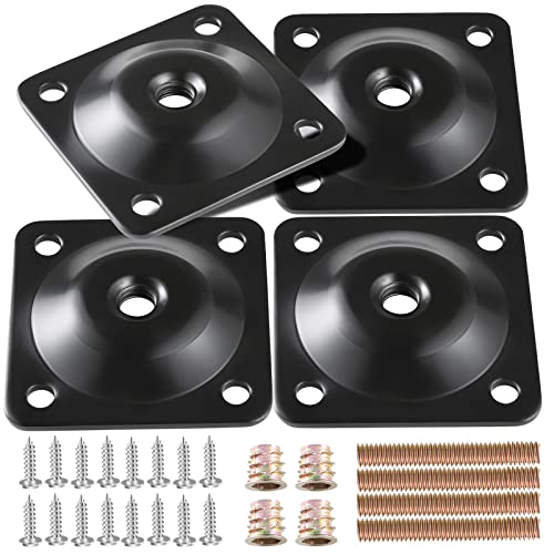 Leg Mounting Plates, 4 Sets Furniture Leg Attachment Plates, 5/16"(M8) Industrial Grade Flat Mounting T-Plates with Hanger Bolts, Screws, Strengthen Weak Furniture Repair Damaged Sofa Couch Seat - color: Black