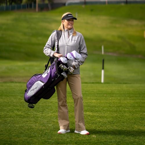 Precise M5 Women’s Golf Clubs Set – Complete Right-Handed Set with Titanium Driver, S.S. Fairway & Hybrid, 5-PW Irons, Putter, Stand Bag & Headcovers – Graphite Shafts – Purple – Petite/Standard/Tall - size: Left Hand Standard Size