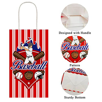 chiazllta 12 Pcs Baseball Party Treat Bag Kids Boys Girls Baseball Gift Candy Goodie Snack Favor Bags with Handle for Sports Game Themed Birthday Party Baby Shower Team Celebration Decoration Supplies - style: Baseball