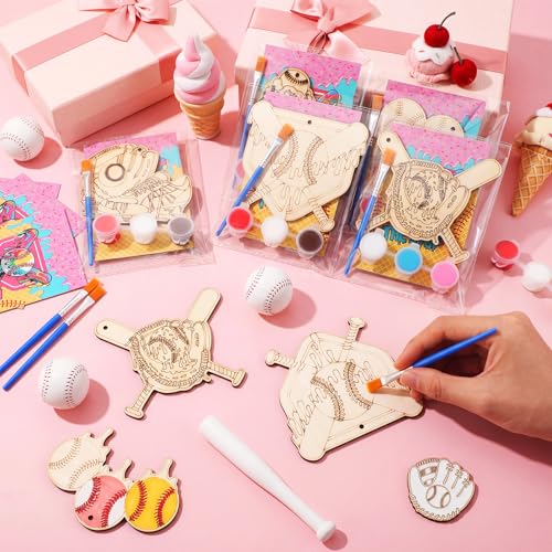 Saypacck 24 Pcs Ice Cream Drip Baseball Party Favors Wooden Painting Craft Kits Birthday Party Supplies with Organza Bag for Goodie Bags Fillers Adult Thank You Gifts - style: Ice Cream Drip Baseball