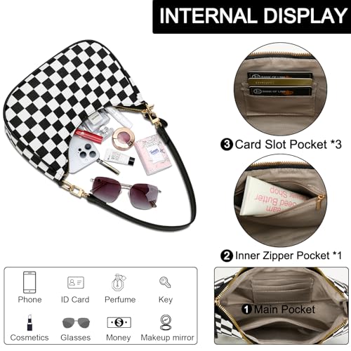 KKXIU Shoulder Bag for Women Cute Hobo Purses and Handbags Retro Clutch Underarm Purse | Cute - color: Black&white