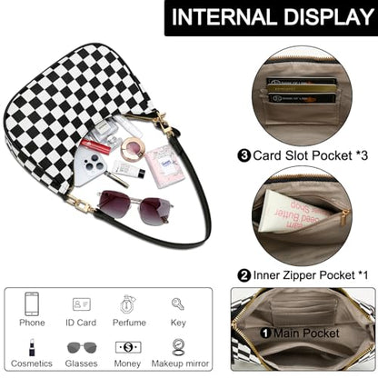 KKXIU Shoulder Bag for Women Cute Hobo Purses and Handbags Retro Clutch Underarm Purse | Cute - color: Black&white
