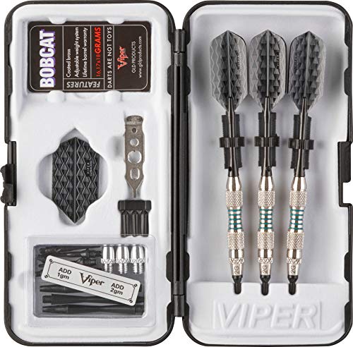 Viper by GLD Products Bobcat Adjustable Weight Soft Tip Darts with Storage/Travel Case - size: 16 Grams (Adjustable to 17 and 18 Grams), style: Nickel Silver Plated with Light Blue Rings