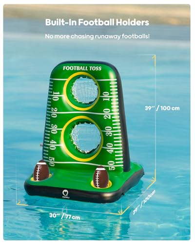 QPAU Inflatable Football Toss Game for Pool – Water Football Target with 4 Balls & 2 Pumps, Dual Net Design, Stable Base, Summer Pool Game for Kids & Adults - color: Green